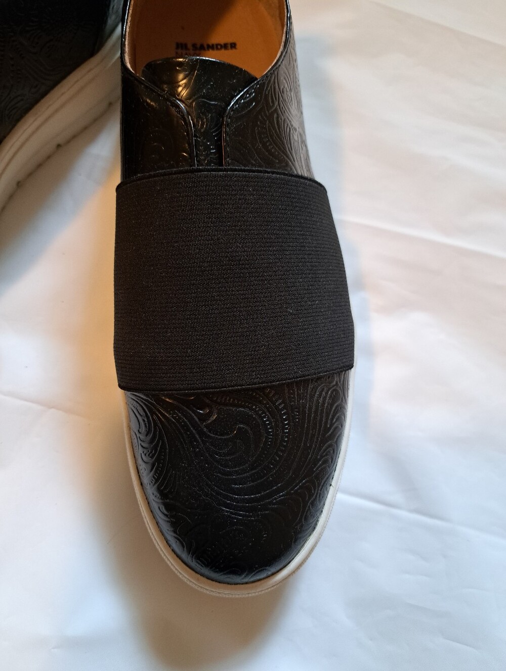 Jil Sander Black Embossed Leather Slip-On Loafers with White Sole - Picture 3 of 5